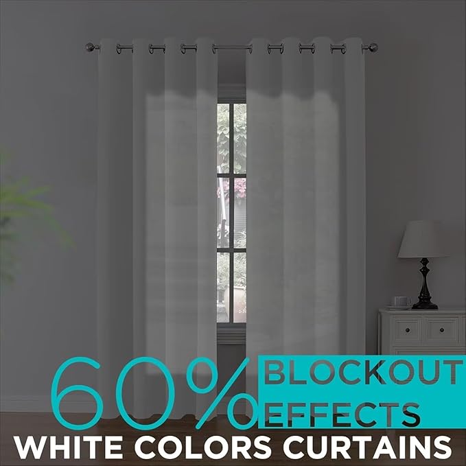 Joydeco Curtains 84 Inches Long 2 Panels Set, Thermal Insulated Long Curtains& Drapes 2 Burg, Room Darkening Drapes for Bedroom Living Room Window (Pure White, W52 x L84 Inch)