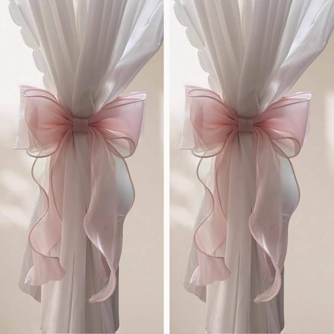 2 Pack French Silky Bow Curtain Tiebacks, Elegant Lace Ribbon for Curtains Decorative Rope Accessories Home Décor (Blue,2)