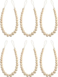Hion 6 Pcs Boho Curtain Tiebacks,Wood Beads Curtain Holdbacks,Outdoor Farmhouse Tie Backs for Curtains,Curtain Holders for Drapes Home Office Room Decor with Hooks No Drilling(Wood Color)