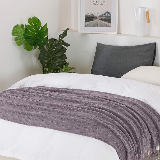 BOURINA Dark Lavender Throw Blanket 60 x80 Inches Throw Textured Solid Soft Sofa Throw Couch Knitted Decorative Blanket