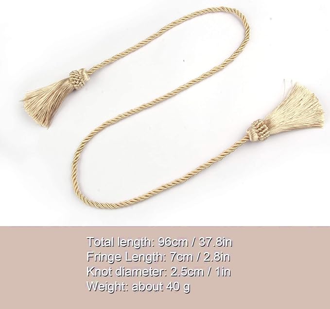 Fenghuangwu Curtain Tiebacks Handmade Decorative Curtain Holdbacks Rope with Tassel (Beige, 6P)