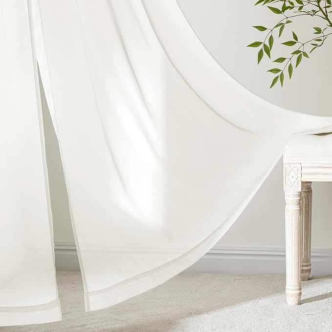 MIULEE Ivory Sheer Curtains 90 Inches Long, 4 Panels Set, Light Filtering Rod Pocket Voile Drapes for Living Room and Bedroom, Airy Soft Fabric Window Treatments, 42 x 90 Inches