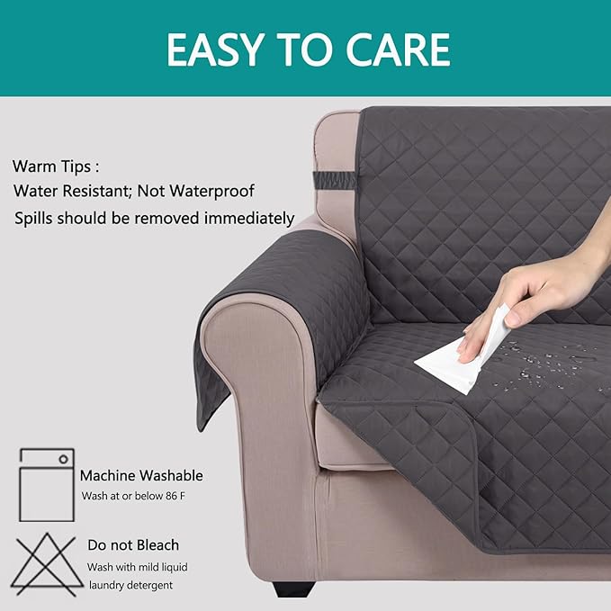 U-NICE HOME Reversible Oversized Chair Covers Quilted Water Repellent Pet Protectors with Elastic Straps(28''Armchair, Dark Grey/Dark Grey)