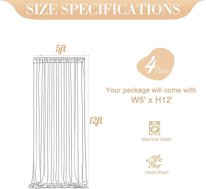 20ft x 12ft Baby Blue Tulle Backdrop Curtain for Baby Shower Party Sheer Fabric Backdrop Curtains for Boy Birthday Gender Reveal Back Drop Wedding Photo Backdrop Drapes Background 4 Panels 5ft x 12ft