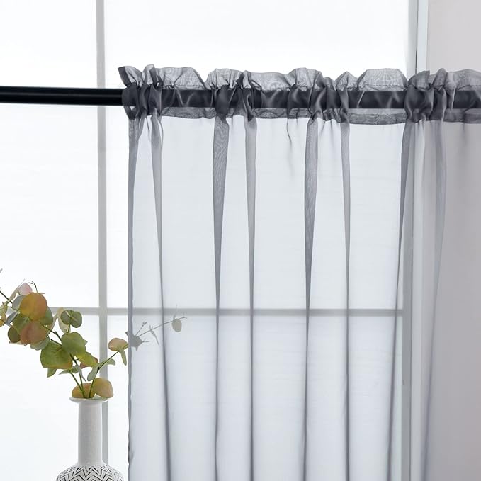 SpaceDresser Basic Rod Pocket Sheer Voile Window Curtain Panels White 1 Pair 2 Panels 70 Width 96 Inch Long for Kitchen Bedroom Children Living Room Yard(Grey,70 W x 96 L)