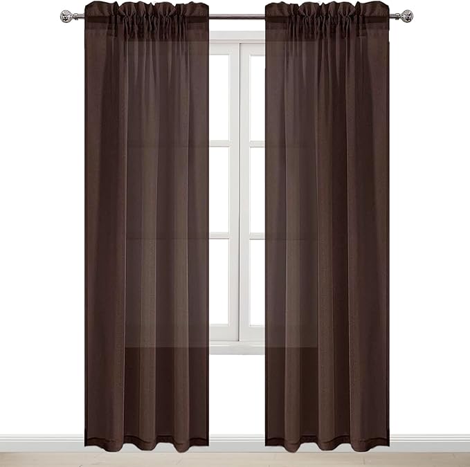 DWCN Brown Sheer Curtains Semi Transparent Voile Rod Pocket Curtains for Bedroom and Living Room, 42 x 84 inches Long, Set of 2 Panels