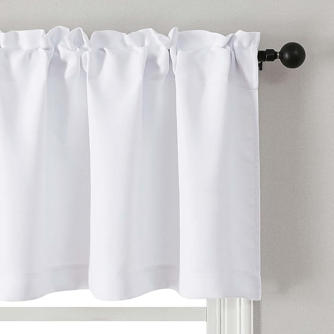 Chyhomenyc Pure White Valances for Windows, Short Window Valance Curtains for Living Room Bedroom Bathroom, Room Darkening Solid Privacy Small Kitchen Valances, 60Wx16L, 2 Pack