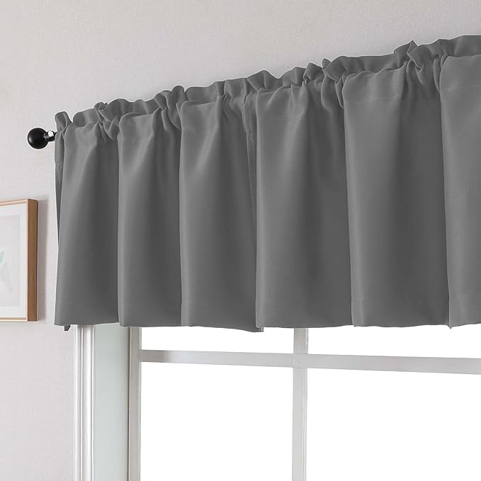 Chyhomenyc Light Grey Valances for Window, Room Darkening Short Curtains for Kitchen Bedroom Living Room, Rod Pocket Top Small Window Treatment Valance RV Bunk Panels, 60Wx14L, 2 Pieces