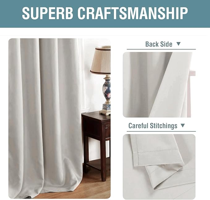 H.VERSAILTEX Blackout Curtain for Living Room Thermal Insulated Window Treatment Curtain Extra Long 84 inch Length Energy Saving Solid Grommet Top Blackout Drape, One Panel, Stone, 52" W x 84" L