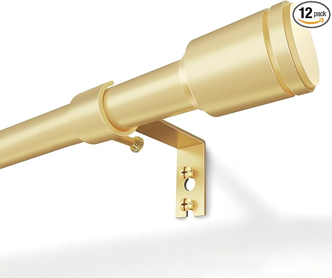 5/8” Diameter Curtain Rods 30-90 Inch, for 30-84 Inch Windows, Adjustable Splicing Gold Curtain Rods for Windows with Brackets, Window Rod Long Small Curtains Rod, 2 Pack