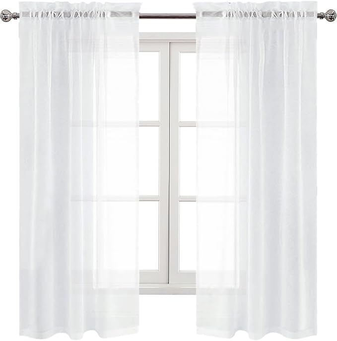 DWCN White Sheer Curtains Semi Transparent Voile Rod Pocket Curtains for Bedroom and Living Room, 42 x 72 inches Long, Set of 2 Panels