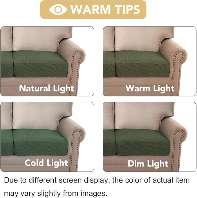 H.VERSAILTEX Super Stretch Couch Cushion Covers Sofa Cushion Slipcovers Jacquard Fabric Individual Seat Couch Slipcover Sets for Pets with Elastic Bottom(3 Packs Cushion Sofa Covers, Bronze Green)