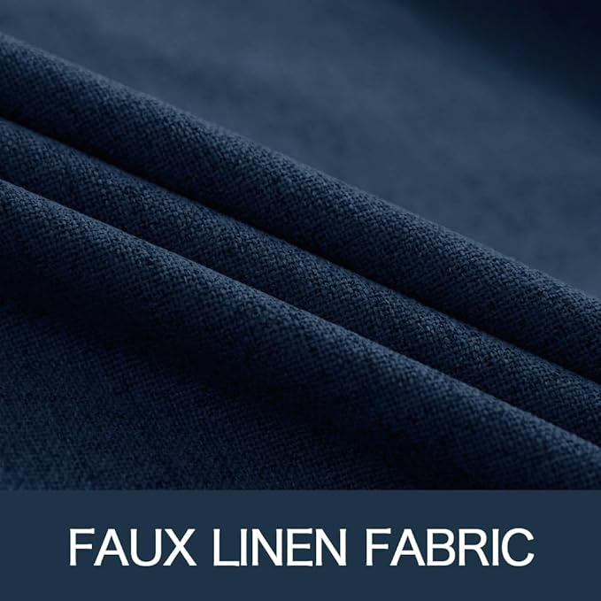 MIULEE Linen Textured Curtains for Bedroom Solid 100% Blackout Thermal Insulated Midnight Blue Grommet Room Darkening Curtains & Drapes Luxury Decor for Living Room Nursery 52 x 45 Inch (2 Panels)