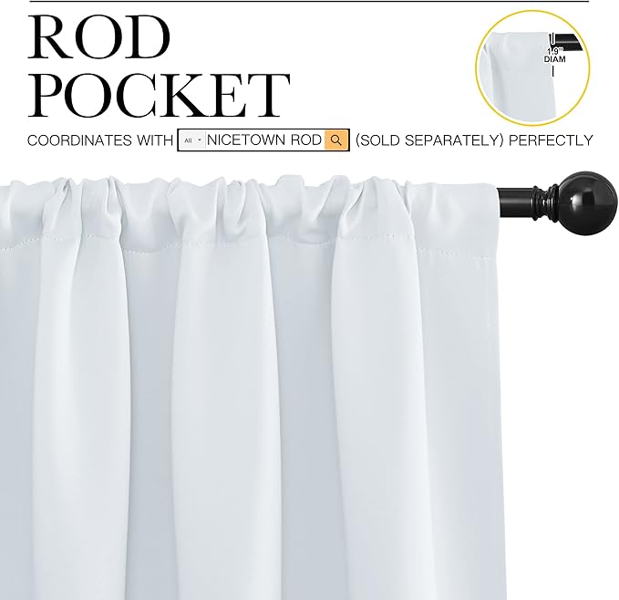 NICETOWN Bedroom Window Curtain Panels - Window Treatment Thermal Insulated Rod Pocket Room Darkening Curtains/Drapes for Patio Door (Greyish White, 2 Panels, 62 in x 84 in (W x L))