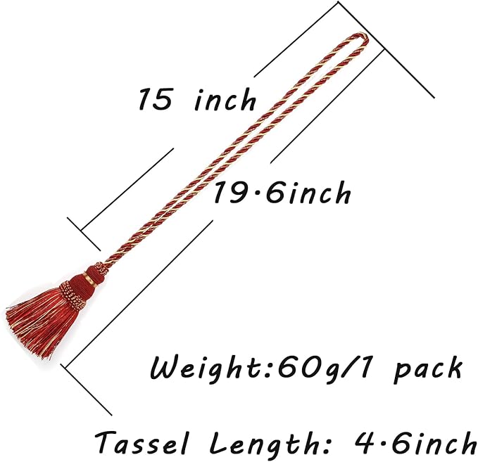 Fenghuangwu 2 Pack Curtain Tie Backs Rope Tassels for Curtains Drape tiebacks Handmade Outdoor Home and Outdoor Decorative (Mix red, 2p)