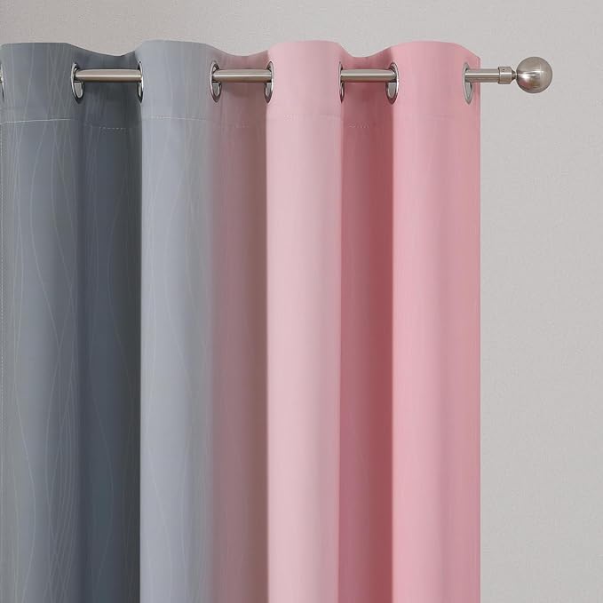 Estelar Textiler Grey and Pink Ombre Short Blackout Curtains 36 Inch Long, Thermal Insulated Grommet Small Half Window Drapes for Cafe/Basement/RV Camper/Kitchen, 52Wx36L, 2 Panels