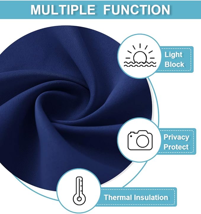 RYB HOME Blackout French Door Window Curtain Covering, Rod Pocket Thermal Insulated Privacy Non See Through Drapes for Bathroom Window, Width 29 by Length 45, Marine Blue, 2 Panels