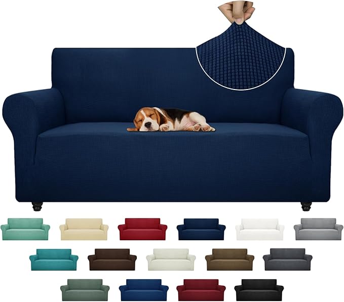 ZNSAYOTX Super Stretch Couch Cover (72"-92") Universal Sofa Covers with Elastic Bottom, Dog Cat Pets Friendly Washable Furniture Protector Fitted Sofa Slipcovers Stay in Place (Navy Blue, Sofa)