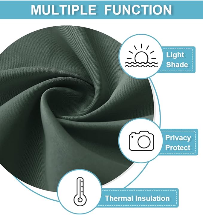 RYB HOME Blackout Curtains for Bedroom Living Room 63 inches Long, Thermal Insulated Privacy Rod Pocket Drapes for Nursery Office Home Theater, Width 34 by Length 63, Dark Green, 2 Panels