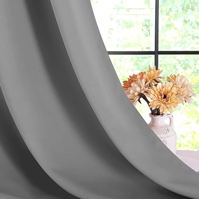 NICETOWN Silver Grey Bedroom Curtains 60 inch Length 2 Panels Set, 34" Wide, Solid Thermal Insulated Grommet Light Blocking Blackout Curtains & Drapes for Living Room