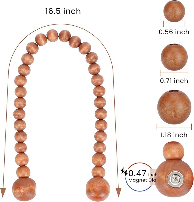 KLOGTSIND Magnetic Curtain Tiebacks, Curtain Tie Backs for Curtains 4 Pack, Wood Bead Curtain Tiebacks, Curtain Holders for Boho Bedroom Decor, Baby Nursery Decor, Farmhouse Decor