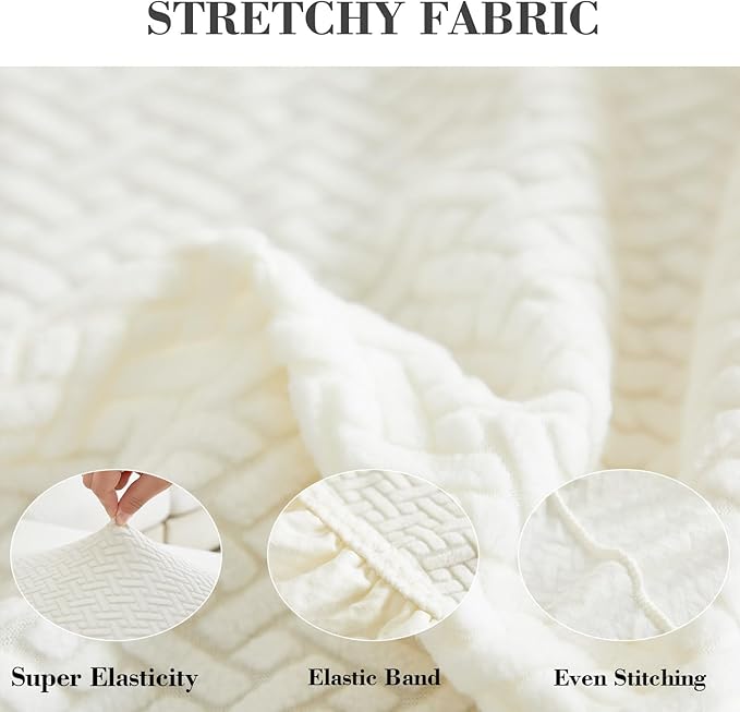 Sofa Covers Couch Covers for Sofa Pet Friendly Couch Cushion Covers Universal Sofa Covers Washable Stretch Slipcovers for Sectional Sofa (Texture Ivory White,Chaise Cover)