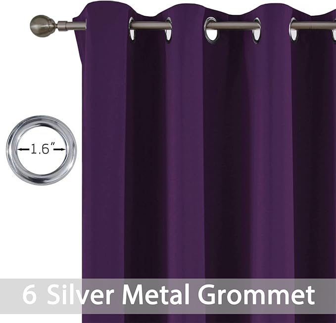 Yakamok Room Darkening Grommet Top Window Drapes Thermal Insulated Light Blocking Blackout Curtains for Living Room,42W x 84L,Purple,2 Panels