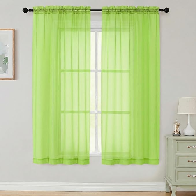 Sheer Curtains 63 Inch Length 2 Panels Set for Living Room Bedroom, Airy Soft Light Filtering Sheer Dining Room Curtains, Modern Rod Pocket Drapes, Lime, Each 42" Wx63 L