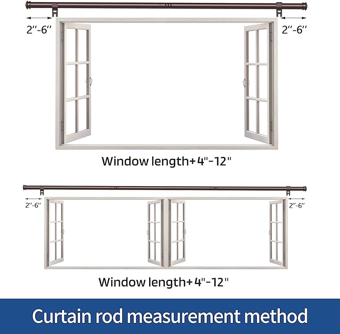 Standard Decorative Window Curtain Rods 30 to 88 Inch,5/8 Inch Diameter Small Curtain Rod Set, Heavy Duty Drapery Rods with Brackets Brown