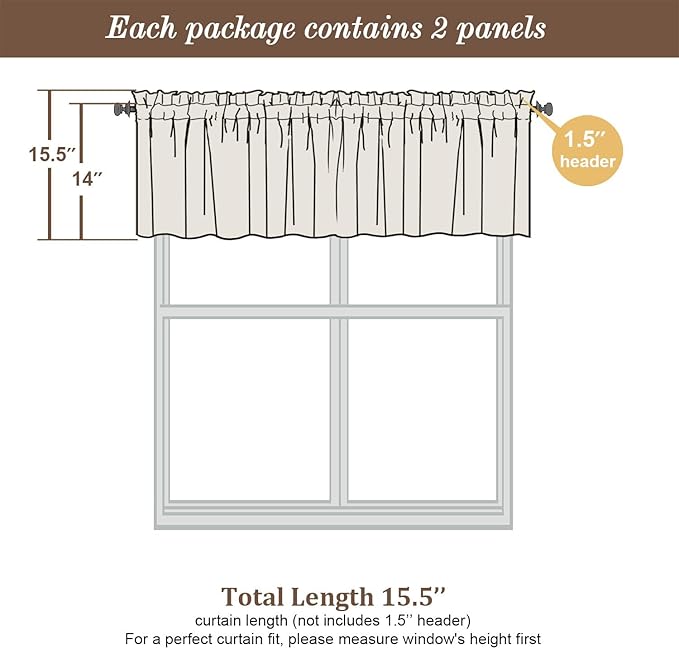 Chyhomenyc Charcoal Grey Valances for Window, Room Darkening Short Curtains for Kitchen Bedroom Living Room, Rod Pocket Top Small Window Treatment Valance RV Bunk Panels, 40" Wx14 L, 2 Pieces