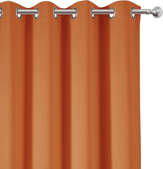 LEMOMO Orange Blackout Curtains 52 x 63 Inch Length/Set of 2 Curtain Panels/Thermal Insulated Room Darkening Blackout Curtains for Bedroom