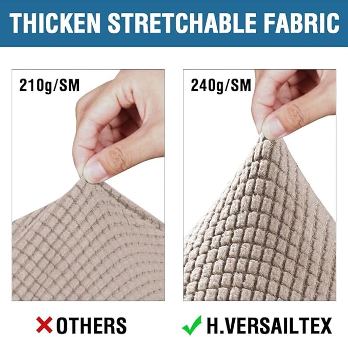 H.VERSAILTEX 4 Piece Stretch Sofa Covers for 3 Cushion Couch Covers for Living Room Slipcovers (Base Cover Plus 3 Seat Cushion Covers) Upgraded Thicker Jacquard Fabric (Sofa, Sand)