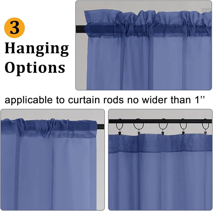 Gwine Royal Blue Sheer Curtains 63 Inch Length for Living Room 2 Panels, Light Filtering Rod Pocket Window Curtain Treatment for Bedroom, Voile Elegant Sheer Drapes，Each 42" Wx63 L, Royal Blue