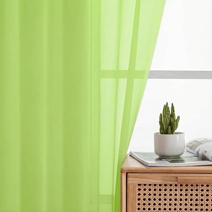 Sheer Curtains 63 Inch Length 2 Panels Set for Living Room Bedroom, Airy Soft Light Filtering Sheer Dining Room Curtains, Modern Rod Pocket Drapes, Lime, Each 42" Wx63 L