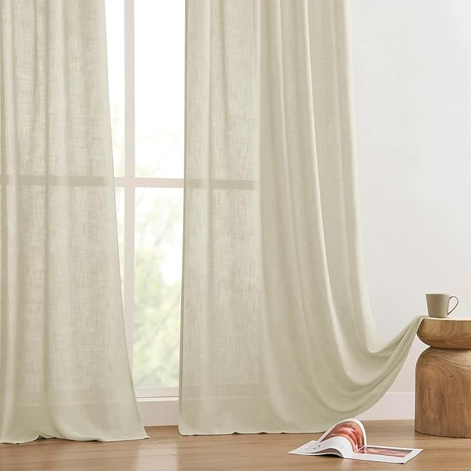 Joydeco Linen Curtains 90 Inch Length 2 Panels Set for Bedroom, Light Filtering Drapes for Living Room,Linen Blend Curtains 52 Inches Wide with Rod Pockets Back Tab (W52 x L90 Inch, Natural)