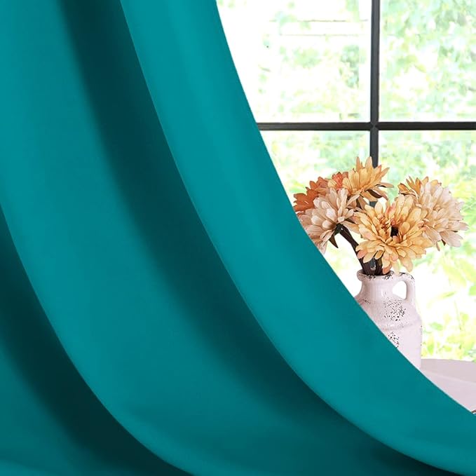 NICETOWN Peacock Teal Blackout Draperies Curtains for Kids Room, Window Treatment Thermal Insulated Solid Grommet Blackout Drape Panels for Bedroom (Set of 2, 70 by 72 inches)