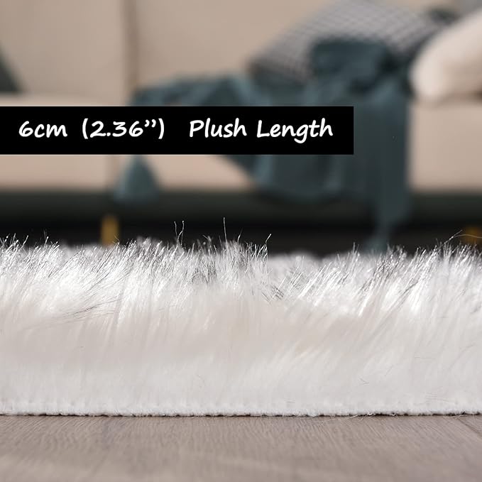 Goolela Faux Sheepskin Rug 2x6 Fluffy Fuzzy Furry Runner for Bedroom Bedside Plush - White with Grey Tips - Sheepskin