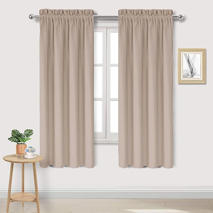 DWCN Blackout Curtains for Living Room Thermal Insulated, Energy Saving & Noise Reducing Bedroom Curtains, Camel, W 42x L 63 Inch, Set of 2 Rod Pocket Curtain Panels