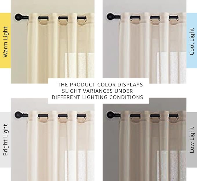 NICETOWN 90 inch Beige Curtains Linen Sheer Faux Flax Window Drapes, Grommet Decorative Keep Privacy Semi Sheer with Light Filtering for Living Room/Bedroom, W52 x L90, 2 Panels