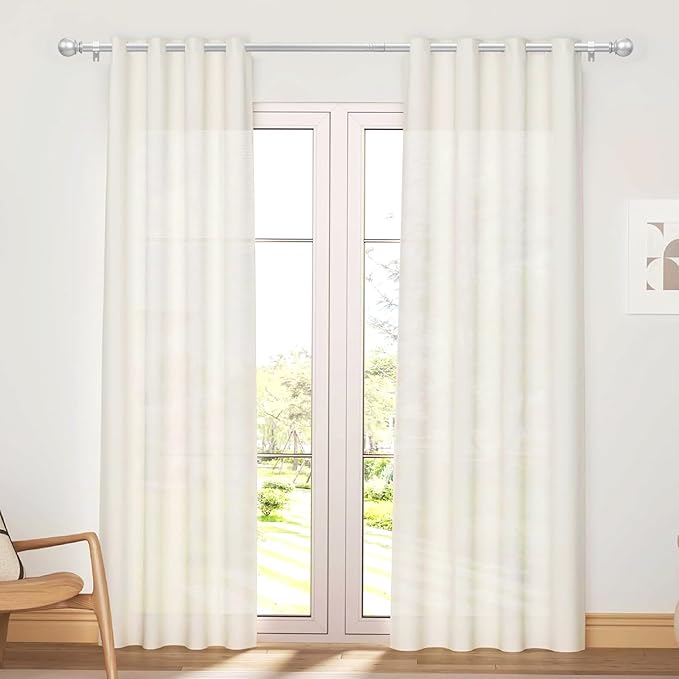 Silver Curtain Rod for Windows 30 to 60 Inch, 5/8 Inch Diameter Adjustable Curtain Rods With Brackets, Heavy Duty Easy to Install, Suitable for Bedrooms and Outdoor