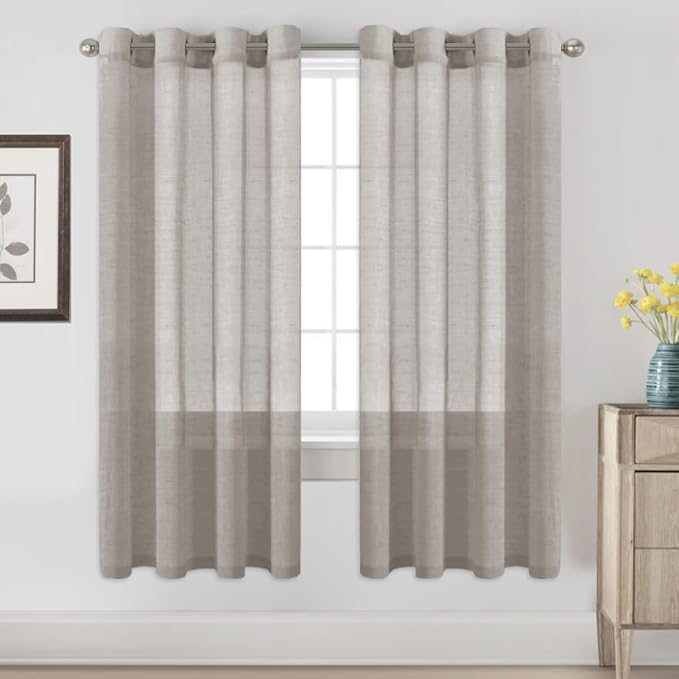 H.VERSAILTEX Linen Curtains Flax Linen Blended Curtain Panels for Living Room/Bedroom Semi Sheer Privacy Curtains 72 inch Length 2 Panels Set Nickel Grommet Window Drapes, Taupe