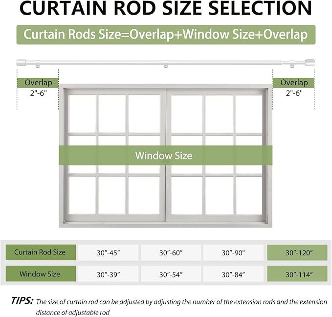 5/8” Diameter Curtain Rods 30-120 Inch, for 30-114 Inch Windows, Adjustable Splicing White Curtain Rods for Windows with Brackets, Window Rod Long Small Curtains Rod, 2 Pack