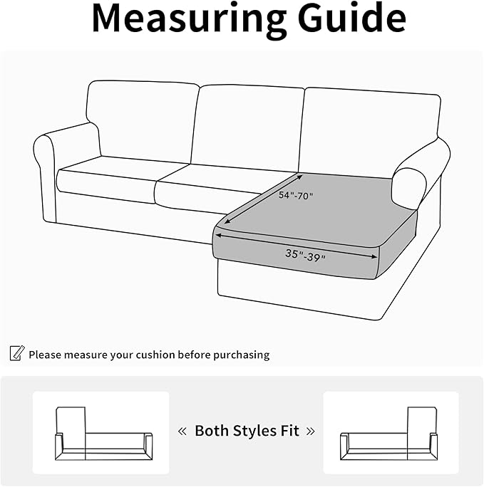 Easy-Going Stretch Sectional Couch Covers 1 Piece Chaise Lounge Slipcover L Shape Separate Cushion Couch Seat Chaise Cover for Both Left/Right Sectional Couch Chocolate