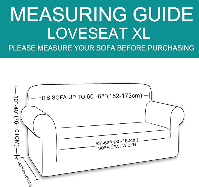 U-NICE HOME Oversized Stretch Loveseat Couch Cover Sofa Covers Washable Sofa Slipcover Furniture Protector for 2 Cushion Couch Sofa Pet Friendly, Light Blue