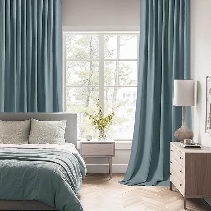 MIULEE Greyish Blue Back Tab Blackout Curtains 72 Inches Long 2 Panels Set for Living Room Bedroom Privacy, Rod Pocket/Pinch Pleat Thermal Insulated Room Darkening Pleated Light Blocking Drapes