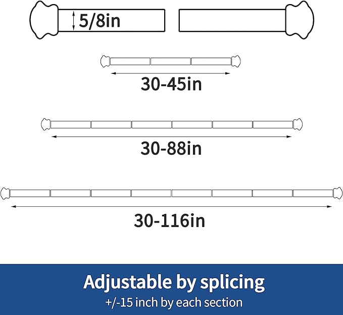 Curtain Rods 2 Pack 5/8 inch White Curtain Rods for Windows 30 to 88 Inch with Brackets Easy to Install for Bedroom Living room Kitchen