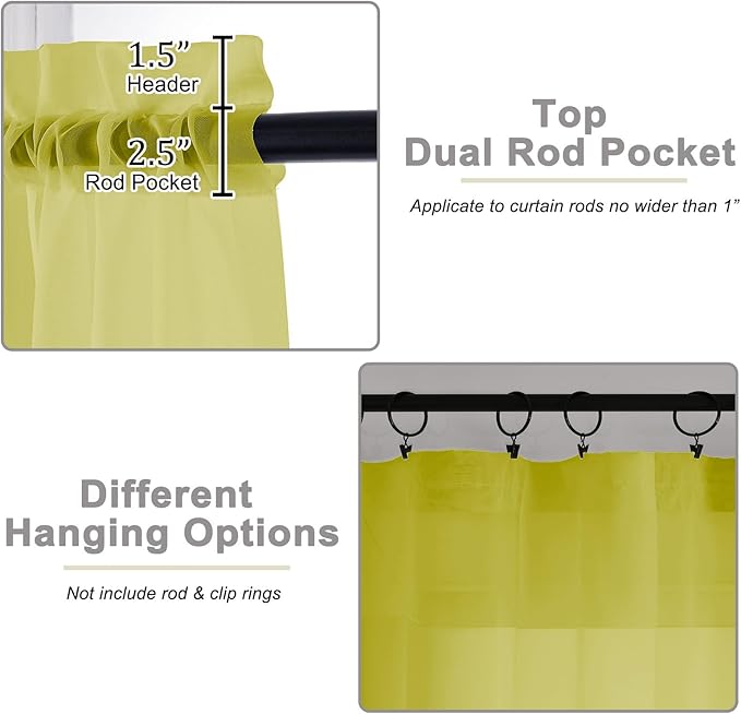 Sheer Curtains 84 Inches Long 2 Panels Set for Bedroom Living Room, Soft Airy Light Filtering Modern Solid Rod Pocket Drapes Window Treatments, Lemon, Each 42" W x 84" L