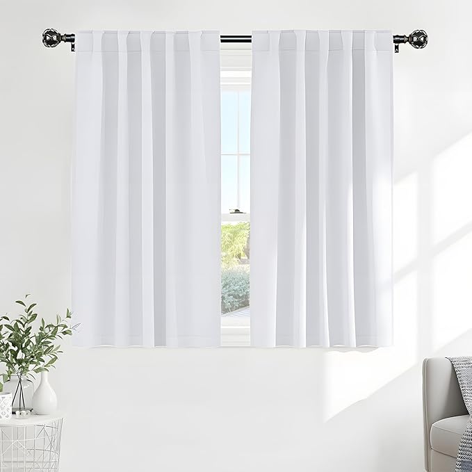 PONY DANCE Bedroom Window Curtains - Home Decor Thermal Curtain Panels Room Darkening Back Tab/Rod Pocket Window Covering Energy Efficient for Kitchen, 42 W by 63 L, Pure White, Set of 2