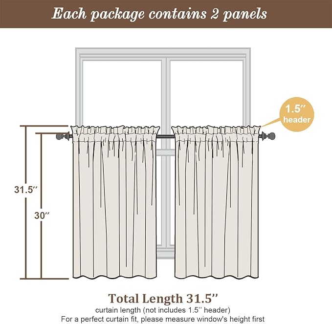 Chyhomenyc Light Grey Sheer Curtains 30 Inch Length, Light Filtering Leaf Tufted Textured Small Window Kitchen Curtain Over Sink, Short Half Window Curtains for Bathroom Basement, 30"Wx30"L, 2 Panels