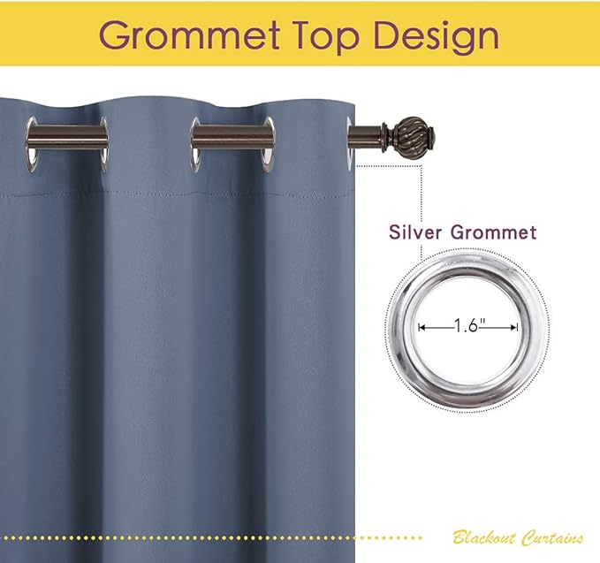 NICETOWN Kitchen Curtains Blackout Curtains & Drapes, Stone Blue, 34" Wide x 60" Long, Set of 2, Thermal Insulated Grommet Top Window Treatment Panels for Cupboard, Small Window